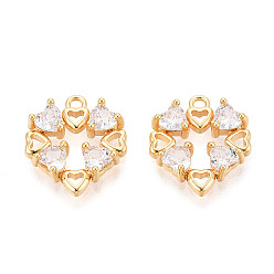 Настоящее золото 18K Латунные микро проложить кубического циркония подвески, сердце, реальный 18 k позолоченный, 16x14.5x3.5 мм, отверстие : 1.5 мм