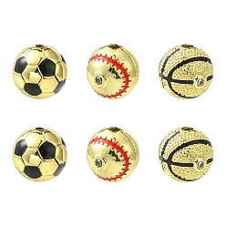 Настоящее золото 18K 6 шт. 3 стили круглые латунные бусины с микропаве из кубического циркония, с эмалью, реальный 18 k позолоченный, 10 мм, отверстие : 1.2 мм, 2 шт / стиль