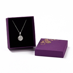 Темно-Фиолетовый Бумага с коробочками для ожерелий из губчатого коврика, прямоугольник с золотым тиснением цветочным узором, темно-фиолетовый, 8.7x7.7x3.65 см, Внутренний диаметр: 8.05x7.05 cm, глубина: 3.3см