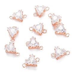 Розовый Позолоченный Латунные кубические циркониевые линзы, долговечный, треугольные, Настоящее розовое золото покрыто, 16x9x6 мм, отверстие : 2.5 мм