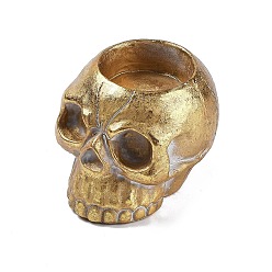 Gold Halloween Skull Resin Candle Holders, Tealight Candlesticks, Home Tabletop Centerpiece Decoration, Gold, 80.5x67x63mm, Inner Diameter: 40x15.5mm