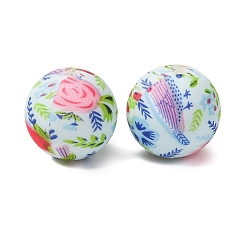 Цветок Экологически чистые силиконовые бусины пищевого качества с печатью, круглые, фокусные бусы, красочный, цветок, 15 мм, отверстие : 2 мм