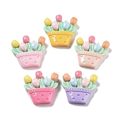 (52) Непрозрачная лаванда Непрозрачные кабошоны из смолы, корзина с тюльпаном, разноцветные, 20x21x6 мм