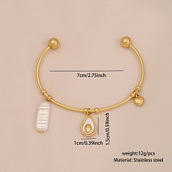 Avocado 304 браслеты-манжеты из нержавеющей стали, натуральных ракушек, хрустальных страз и пластикового жемчуга, браслеты с подвесками для женщин, золотые, авокадо, внутренний диаметр: 2-3/4 дюйм (7 см)