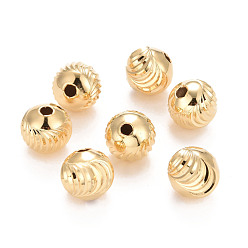 Real 24K Gold Plated Eco-Friendly Brass Beads, Long-Lasting Plated, Lead Free & Cadmium Free, Round, Real 24K Gold Plated, 10mm, Hole: 2.3mm