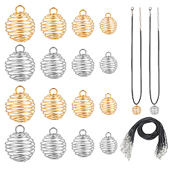 Platin & golden DIY Halskette machen, mit eisernen Drahtkäfig-Anhängern und Kunstleder-Kordelkette, Platin & golden, Kabel: ca. 17 Zoll, 24 Stück / Set