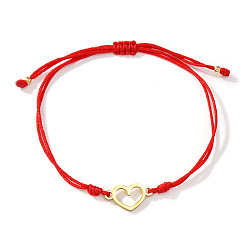 Heart Brass Religion Link Adjustable Handmade Braided Nylon Red String Bracelets, Golden, Heart, 11.02 inch(28cm)