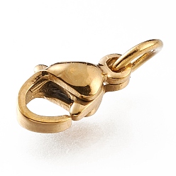 Golden Ion Plating(IP) 304 Stainless Steel Lobster Claw Clasps, With Jump Ring, Golden, 9x5.5x3.5mm, Hole: 3mm, Jump Ring: 5x0.6mm