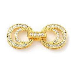 Настоящее золото 18K Реечное покрытие латунь микро паве прозрачный кубический цирконий складные застежки, долговечный, луна, реальный 18 k позолоченный, 27 мм, круглый : 12x11.5x3 мм, отверстие : 4x0.8 мм