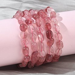 Клубничный Кварц Браслеты из натуральных бусин клубничного кварца для женщин, нангеты, бусины : 8~11x6~8x5~7 мм, внутренний диаметр: 1.93~2.13 дюйм (4.9~5.4 см)