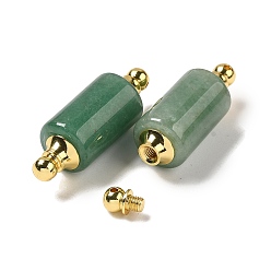 Green Aventurine Natural Green Aventurine Connector Charms, with Golden Plated 304 Stainless Steel Findings, Column Links, 36x12mm, Hole: 1.2~1.4mm