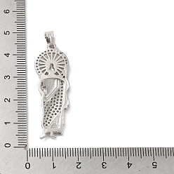 Platine Pendentifs en laiton zircon cubique transparent, plaqué longue durée, figure de Bouddha, platine, 42.5x14x3mm, Trou: 6.5x4mm