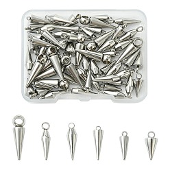 Нержавеющая Сталь Цвет 60 шт 6 стили 201/304 подвески из нержавеющей стали, конус, цвет нержавеющей стали, 13.5~21x5~6 мм, отверстие : 1.5~3.5 мм, 10 шт / стиль