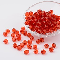Orange Red Transparent Acrylic Beads, Faceted, Round, Orange Red, 8mm, Hole: 1.5mm, about 1800pcs/500g