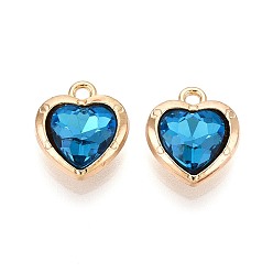 Синий Циркон Прелести сплава Rhinestone, сердце, золотые, синий циркон, 13.5x12x5 мм, отверстие : 1.6 мм