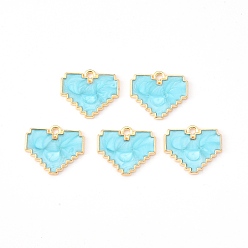 Голубой Подвески из эмалевого сплава с покрытием из легкого золота, сердце, голубой, 18.5x15.5x1.5 мм, отверстие : 1.5 мм