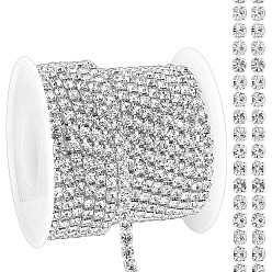 Silver Glass Rhinestone Cup Chains, with Alloy Findings, with Spool, Silver, 3.5x3mm, about 30.00 Feet(9.14m)/Roll