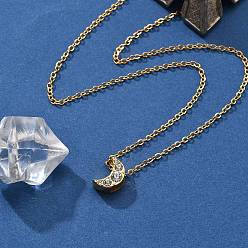 Луна 304 ожерелья из нержавеющей стали с подвеской в виде цепочки и кристаллами из горного хрусталя для женщин, реальный 18 k позолоченный, луна, 16.02 дюйм (40.7 см), Кулон : 9x6.5x4.5 мм