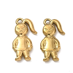 Plaqué 18K Or Véritable Pendentifs en acier inoxydable, charmes de fille en colère, placage ionique (ip), réel 304 k plaqué or, 18mm, Trou: 20x10x3mm