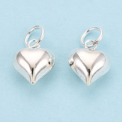 Серебро 925 стерлингового серебра прелести сердца, с прыжковых колец, серебряные, 9.9x8x5 мм, отверстие : 3.1 мм