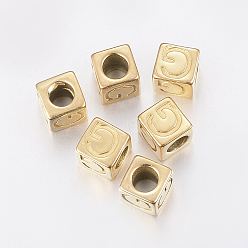 Golden 304 Stainless Steel Large Hole Letter European Beads, Horizontal Hole, Cube with Letter.G, Golden, 8x8x8mm, Hole: 5mm