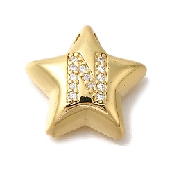 Letter N Стойка металлическая латунная микропрофилированная кубическая циркония подвески, долговечный, без кадмия и без свинца, буквы, реальный 18 k позолоченный, Письмо N, 15.5x16.5x5.5 мм, отверстие : 3 мм