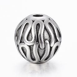 Antik Silber Farbe 316 chirurgische Edelstahlperlen, Runde, Antik Silber Farbe, 9.5x9.5 mm, Bohrung: 2 mm
