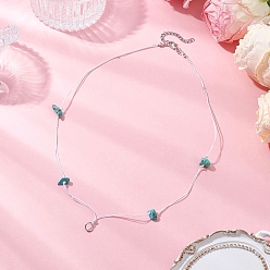 Синтетическая Бирюза Изготовление ожерелий из синтетических бирюзовых бусин с 304 соединительными кольцами из нержавеющей стали и нейлоновой нитью, цвет нержавеющей стали, 18.90~19.69 дюйм (48~50 см)