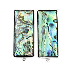 Нержавеющая Сталь Цвет 304 фурнитура для сережек-гвоздиков из натуральной ракушки пауа из нержавеющей стали, прямоугольные, цвет нержавеющей стали, 43x17 мм, отверстие : 1.6 мм, штифты : 1 мм