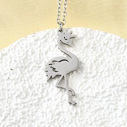 Нержавеющая Сталь Цвет 304 ожерелья из нержавеющей стали с подвеской в форме фламинго для женщин и мужчин, цвет нержавеющей стали, 17.72 дюйм(45см)+63удлинитель мм