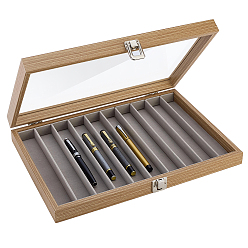 Camel 10-Slot Imitation Leather Pen Display Cases with Clear Glass Window Lid, Rectangle, Camel, 35x24x5.05cm
