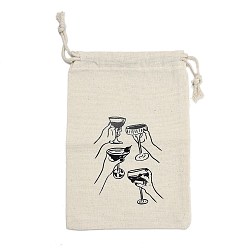 Античный Белый Набор для вечеринки в стиле «набор от похмелья» из ткани, мешочки на завязках для подарков гостям., прямоугольник с черным словом, старинный белый, 16~16.5x11x0.25~0.4 см