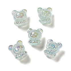 Aqua UV Plating Rainbow Iridescent Acrylic Beads, Baby Girl with Bear Clothes, Aqua, 17.5x16.5x14mm, Hole: 3.5mm