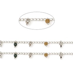 (RRHB277) Кристалл на подкладке из медово-бежевого цвета Граненые цепочки из натурального индийского агата ручной работы, латунь бордюр цепи, пайки, с катушкой, Реальная платина, 3x1.8x0.8 мм, бусины : 6x3 мм, около 32.8 футов (10 м) / рулон