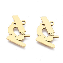 Golden Ion Plating(IP) 201 Stainless Steel Pendants, Laser Cut, Microscope, Golden, 15.5x15.5x1mm, Hole: 1.4mm