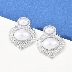 Нержавеющая Сталь Цвет 304 Овальные серьги-гвоздики из нержавеющей стали и АБС-пластика с имитацией жемчуга, цвет нержавеющей стали, 28.5x22.5 мм