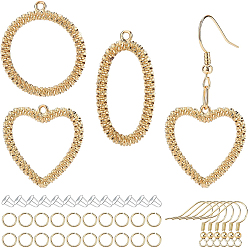 Real 18K Gold Plated DIY Dangle Earring Making Kits, include Brass Earring Hooks & Pendants & Jump Rings, Plastic Ear Nuts, Real 18K Gold Plated, 52pcs/box