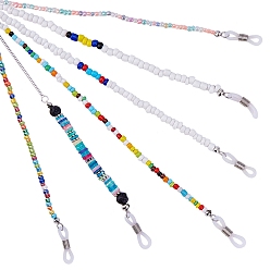 Mixed Color Glass Seed Beads Eyeglasses Chains Sets, Neck Strap for Eyeglasses, with Brass Findings, 316 Surgical Stainless Steel Chains and Natural Gemstone Beads, Mixed Color, 6pcs/set