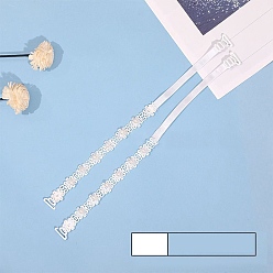 White Adjustable Bra Straps, Polyester Lace Shoulder Straps, with Plastic Beads and Buckle, White, 295~355x20x4mm