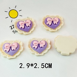 Dark Violet Opaque Resin Decoden Cabochons, Heart with Bowknot, Dark Violet, 25x29mm