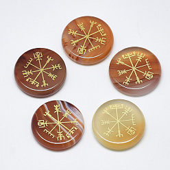 Красный Агат Природные сердоликовые кабошоны, плоский круглый с нордическим языческим узором, 25x5.5 мм