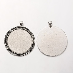 Античное Серебро Тибетский сплав стиль плоские круглые подвесные настройки кабошон ободок, без кадмия и без свинца, античное серебро, лоток : 40 мм, 57x48x2 мм, отверстие: 5x7 мм, около 78 шт / кг