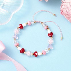 Красный Цветочные акриловые бусины плетеные браслеты из бисера для женщин, ручной работы бусины, красные, внутренний диаметр: 2~3-3/8 дюйм (5.1~8.5 см)