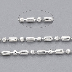 Серебро Латунные шаровые цепи, граненые бисерные цепочки, долговечный, пайки, с катушкой, без кадмия и без свинца, серебряные, 2.2x1.2 mm и 1.2 mm, около 301.83 футов (92 м) / рулон