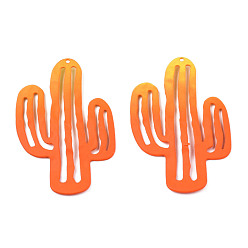 Dark Orange Spray Painted Iron Pendants, Cactus, Dark Orange, 49x33x3mm, Hole: 1.2mm
