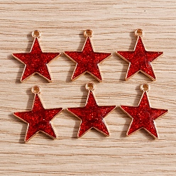 Красный Подвески из блестящего сплава с эмалью, золотой свет, звезда очарование, красные, 18x16 мм, 10 шт / комплект