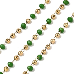 Зеленый 304 цепные цепи из нержавеющей стали, рондель, со стеклом, ионное покрытие (ip), реальный 18 k позолоченный, пайки, с катушкой, зелёные, 2 мм, около 32.81 футов (10 м) / рулон