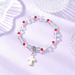 Белый Браслеты с подвесками-крестиками из синтетической бирюзы, Браслеты из синтетического кварцевого кристалла и окрашенного натурального малайзийского нефрита для женщин, белые, внутренний диаметр: 2-1/8 дюйм (5.5 см)