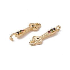 Real 18K Gold Plated Brass Pave Colorful Cubic Zirconia Connector Charms, Flower Key Links, Real 18K Gold Plated, 18.5x5.5x3.5mm, Hole: 1.4mm