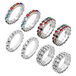(52) Непрозрачная лаванда 8 шт. 4 стили стразы теннисные цепочки эластичные кольца для женщин, разноцветные, широк: 3~6 мм, внутренний диаметр: 15.5 мм, 2 шт / стиль